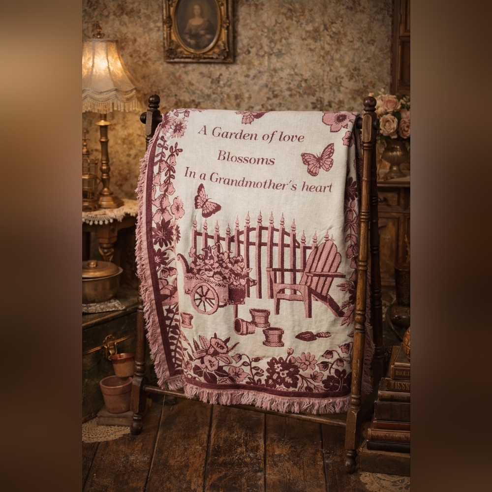 Tapestry Throw Blanket – “A Garden of Love Blossoms in a Grandmother’s Heart”